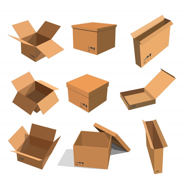 Set of paper yellow boxes for packing goods