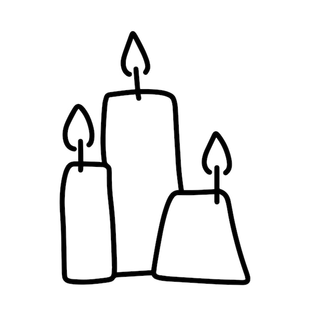 Set of paraffin burning candles doodle linear cartoon coloring book