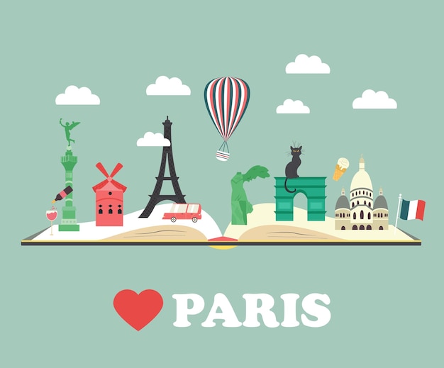 Set of Paris Attractions and famous places