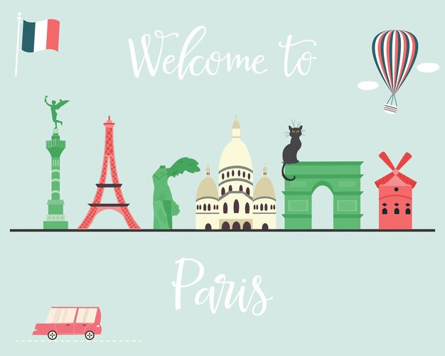 Set of Paris Attractions and famous places