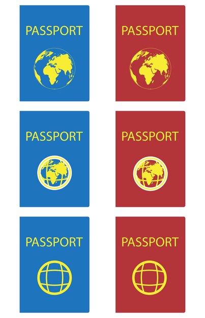 Set of passports red and blue Passport page and passport isolated on white background Vector illustration