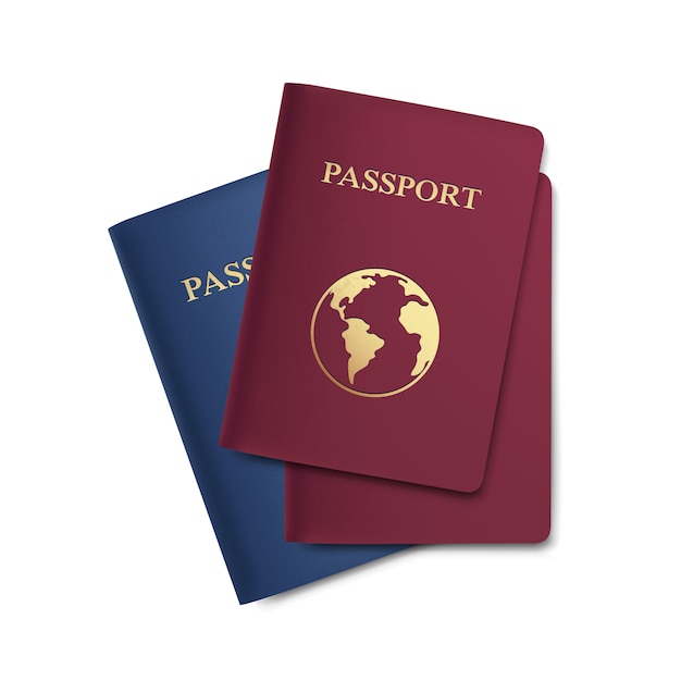  Set of Passports with Map Isolated on White Background