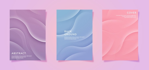 Set of pastel color abstract backgrounds with dynamic wavy shapes