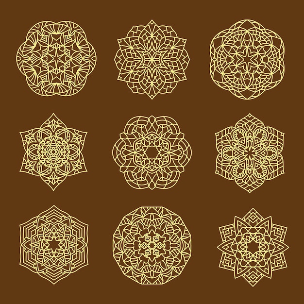 Set Pattern geometric gold logo Vector decorative Arabic characters