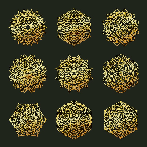 Set Pattern geometric gold logo Vector decorative Arabic characters