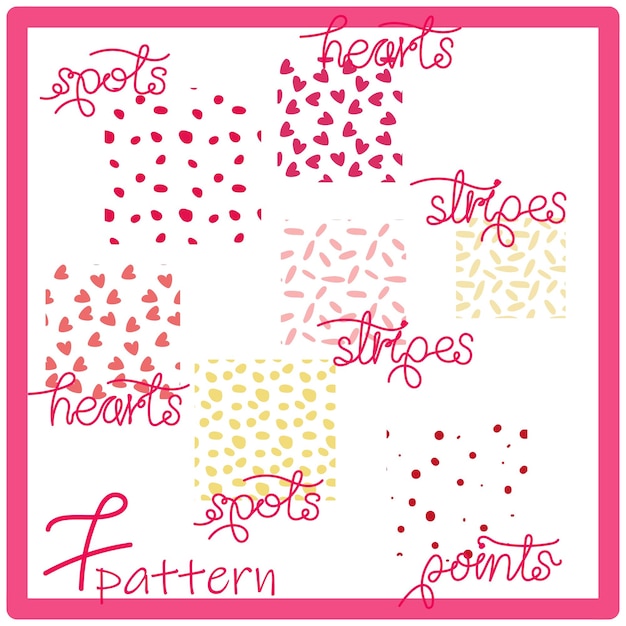 A set of patterns of seven backgrounds for small items on the theme of Valentine's Day Mini