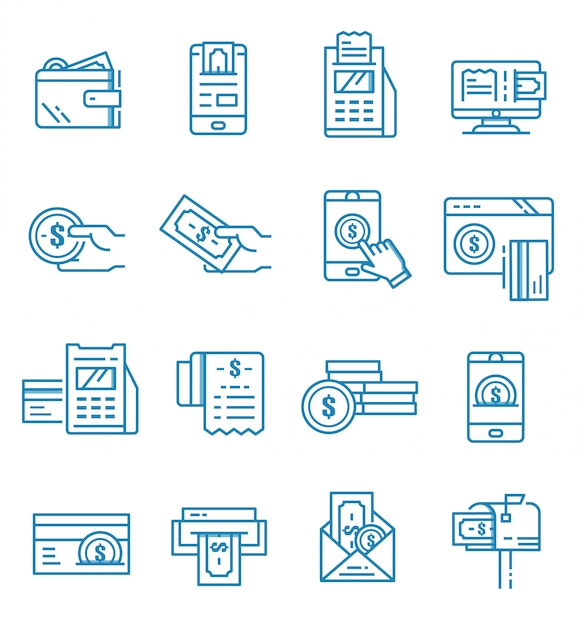 Set of payment icons with outline style