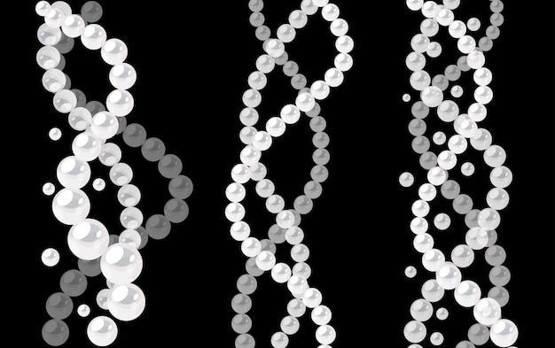 Set of pearl waves. Chain of beads for decoration. Vector border elements.