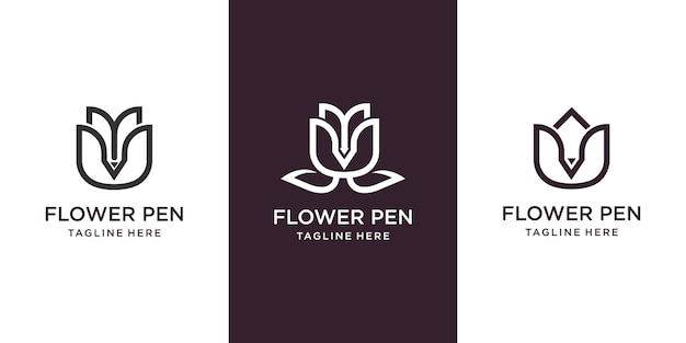 Set of Pencil logos with rose Vector logo designs