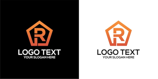 set of pentagon logo combined with letter r designs template premium vector