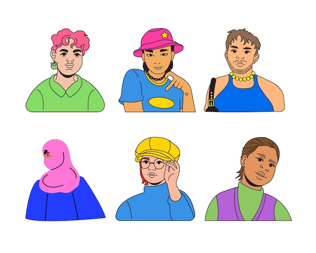 Set of people avatars Vector illustration in flat cartoon style