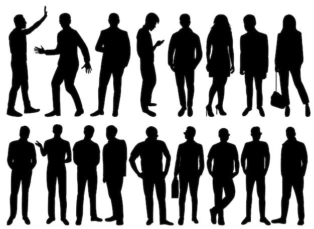 Set people black silhouette isolated vector