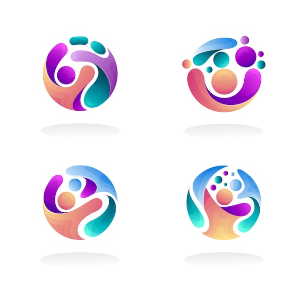 Set people care logo with circle design community