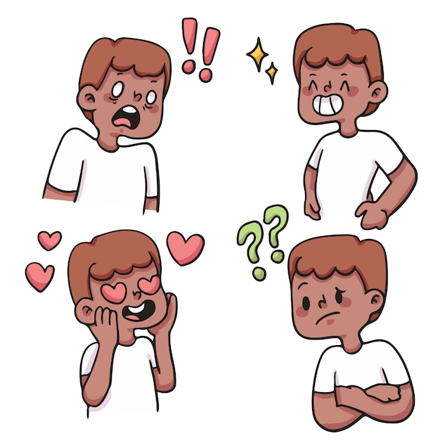 set of people emotion, reaction cute cartoon