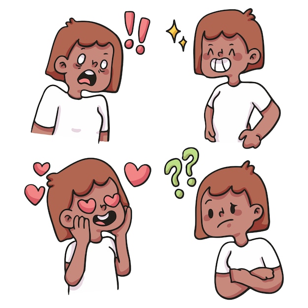 set of people emotion, reaction cute cartoon