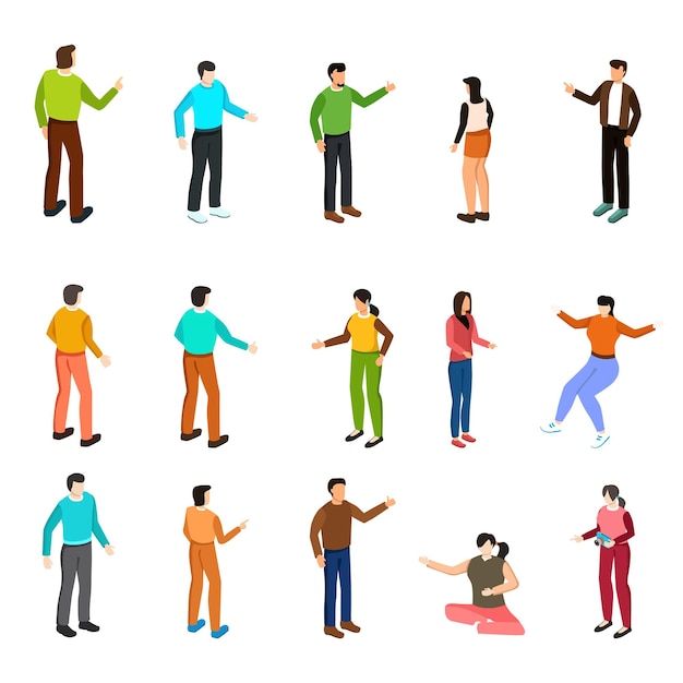 Set of people in flat isometric style for your creative projects.