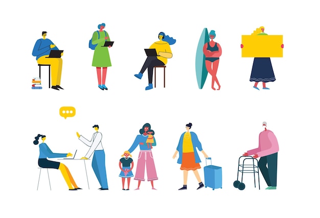 Set of people, men and women with different signs. graphic objects for collages and illustrations.