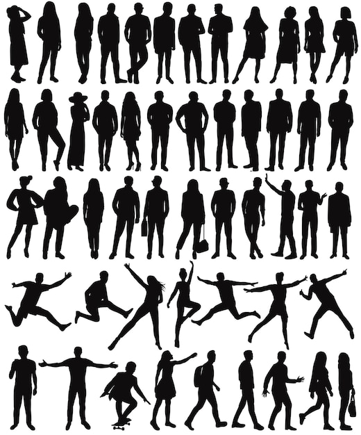 Set of people silhouette collection on white background isolated vector