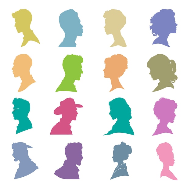 Vector set of people silhouettes flat vector illustration