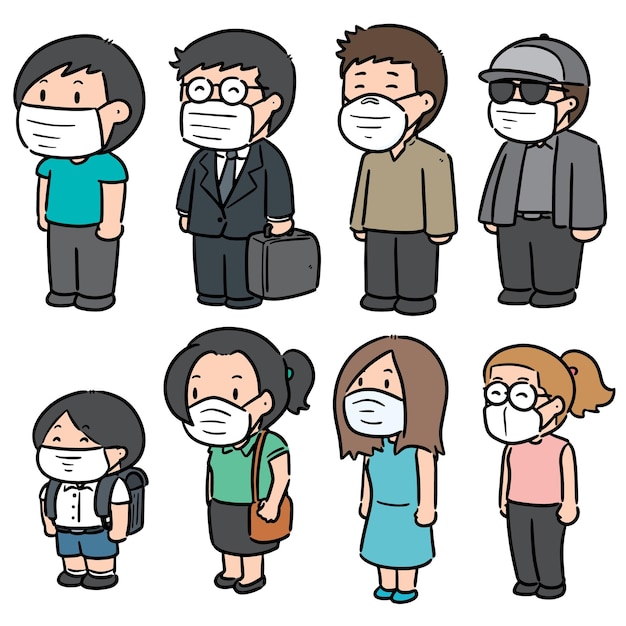 set of people using medical protective mask