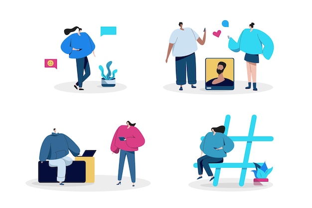 Set of people using social media in flat design