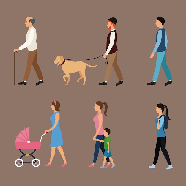 Set people walking concept 