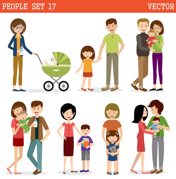 Set of people with children