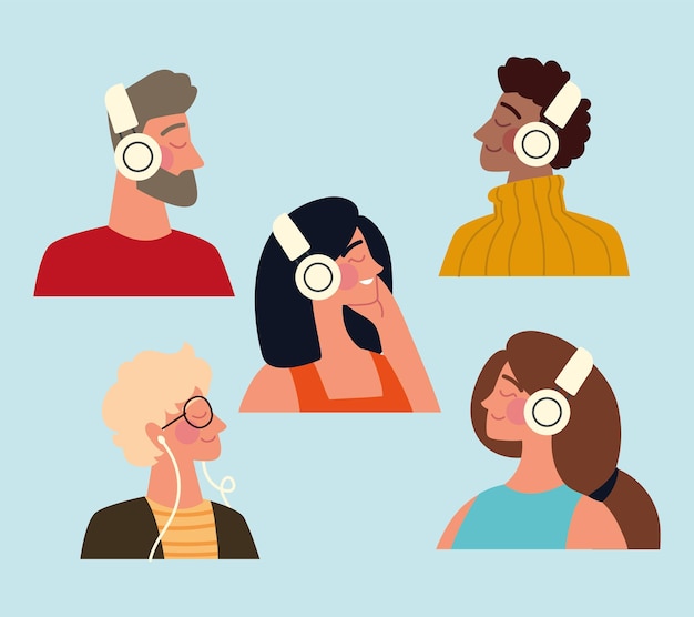 Set of people with headphones