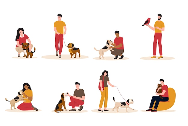 Set of people with pets vector concept