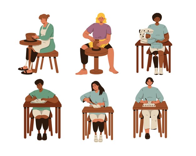 Set of people working on pottery Flat design vector illustration