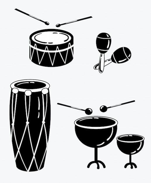 A set of percussion musical instruments. Collection of musical drums.