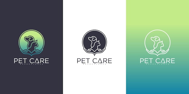 Set of Pet care logo design collection with dog cat and hand symbols Premium vektor