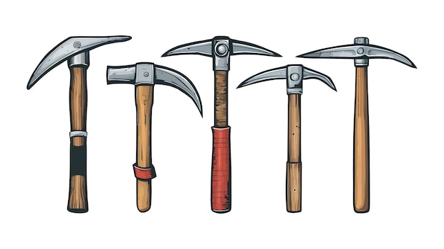 set of pickaxe or axe isolated illustration on white background Hammer and pickaxe flat vector