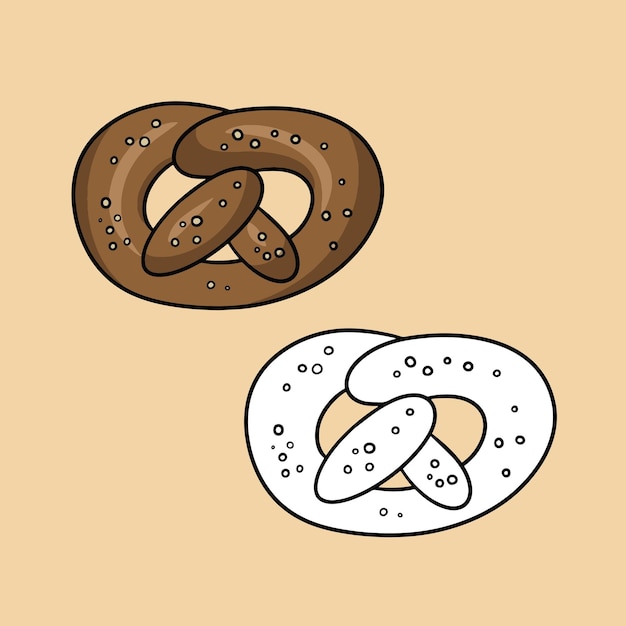 A set of pictures Delicious pastries pretzel sprinkled with sesame seeds vector cartoon illustration