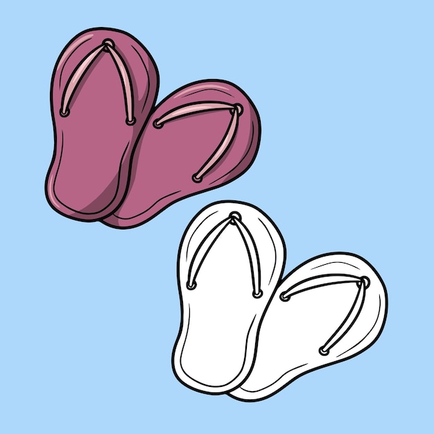 A set of pictures pink beach slippers pool shoes travel accessories vector cartoon illustration