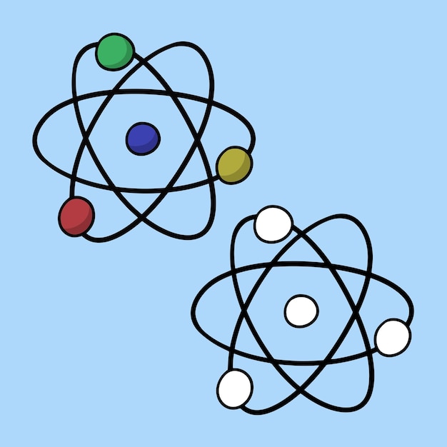 A set of pictures a simple diagram of an atom a vector illustration in cartoon style