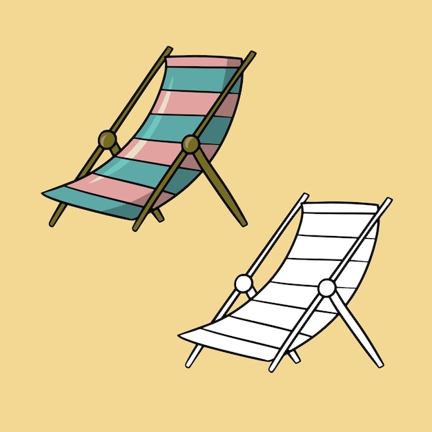 A set of pictures striped beach chair comfortable chaise longue vector illustration in cartoon style