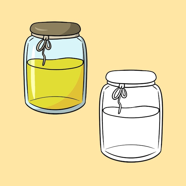 A set of pictures a tall glass jar with yellow honey a vector illustration in cartoon style