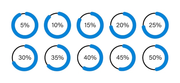 Set pie chart for infographic. Vector flat template. Circle graphs from 5 to 50 percent