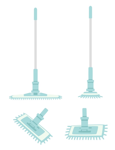 Set of pieces modern plastic mop flat vector illustration isolated on white background