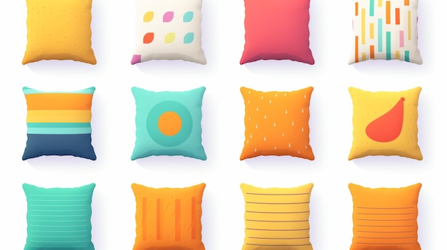 Vector a set of pillows with different colors and shapes