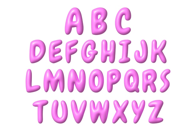 Set of pink 3D letters icons Cute metallic cartoon font 3d realistic vector design element