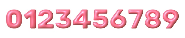 Set of Pink 3D numbers icons Cute metallic math font. 3d vector realistic design element.