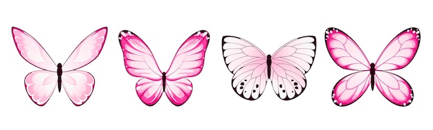 Vector a set of pink butterflies on a white background vector illustration