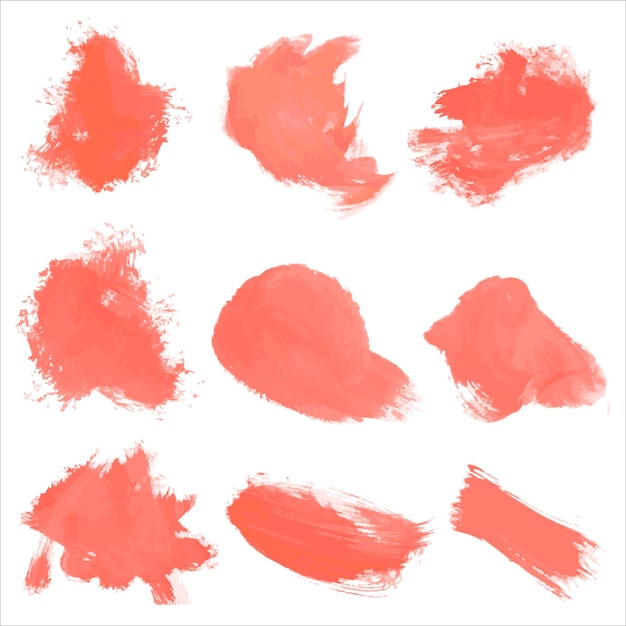 Set of pink cosmetic watercolor brush strokes isolated on white Make up colors Vector