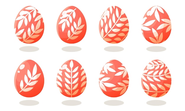 A set of pink Easter eggs with different patterns Vector illustration on a white background Happy easter Spring holiday Collection of decorative Easter symbol Spring colorful chocolate egg