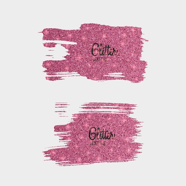 Set of pink glitter brushes isolated on white