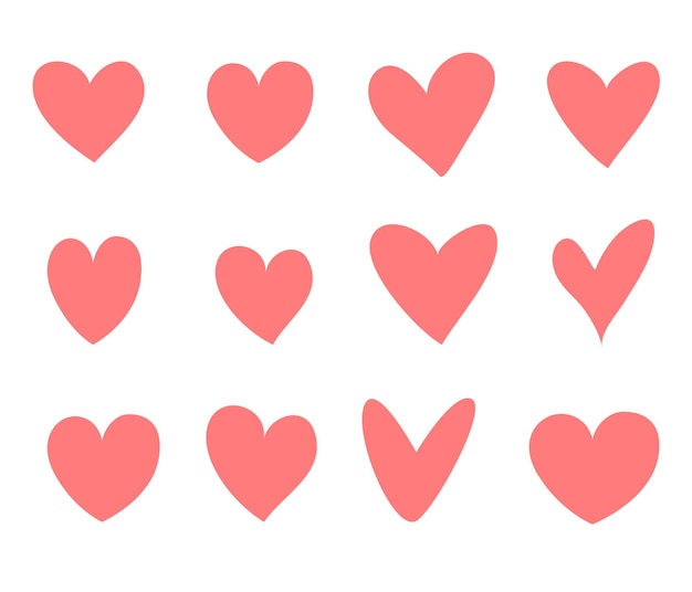 A set of pink hearts A symbol of love Illustration highlighted on a white background