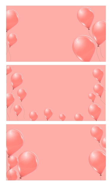 Set of pink helium balloons on pink background