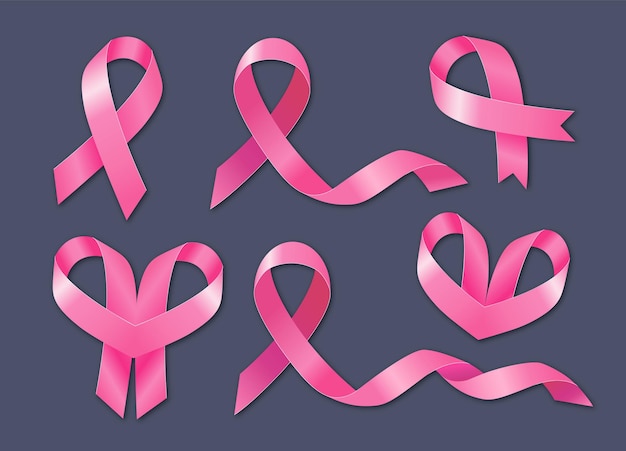 Set of pink ribbons breast cancer awareness symbol vector illustration